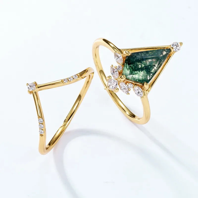 Sterling Silver Gold Plated Simple Style Plating Geometric Lab-Grown Gemstone Rings