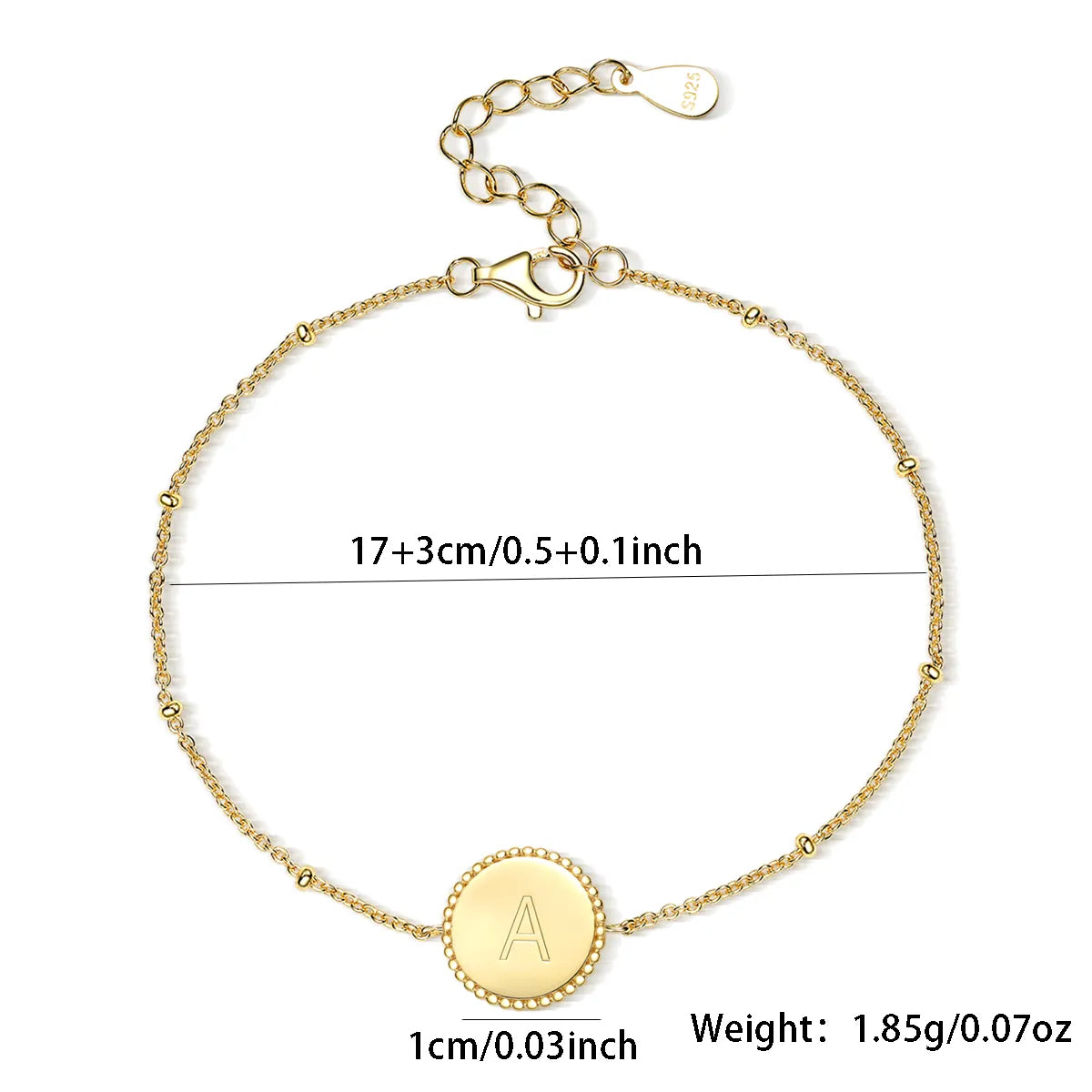 Sterling Silver Gold Plated Simple Style Round Letter Bracelets