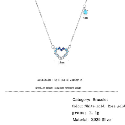 Sterling Silver Hollow Out Inlay Heart Shape Zircon Necklace