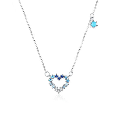 Sterling Silver Hollow Out Inlay Heart Shape Zircon Necklace