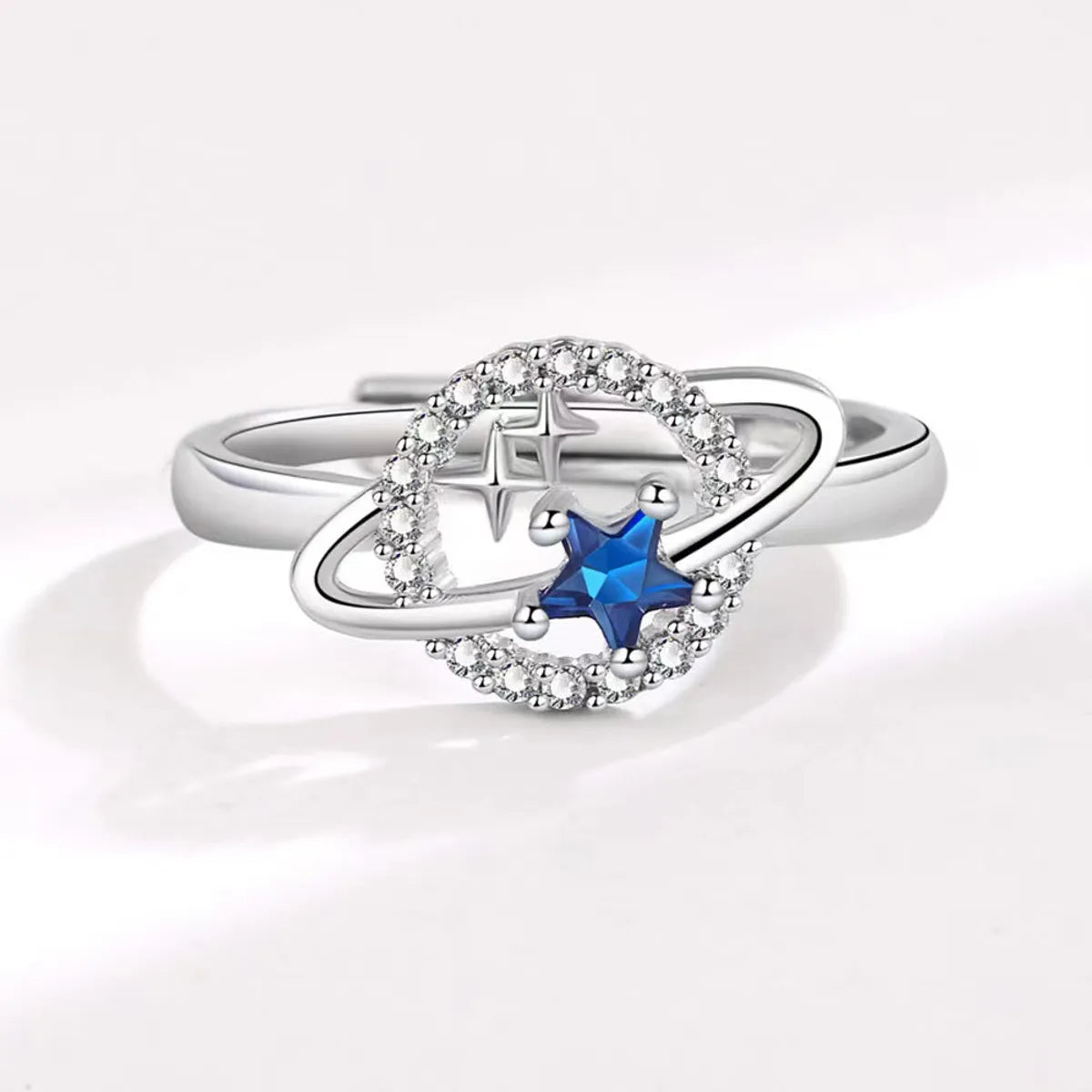 Sterling Silver Hollow Out Inlay Star Zircon Rings