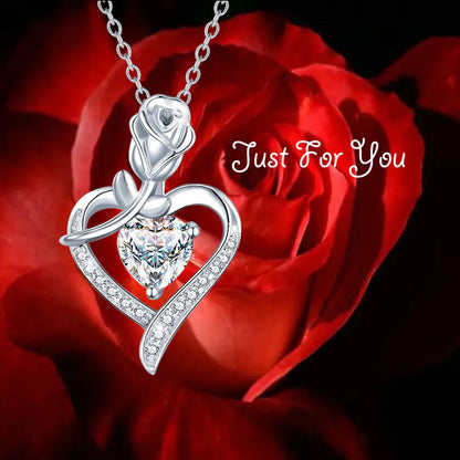 Sterling Silver IG Style Elegant Heart Shape Rose Plating Pendant Necklace