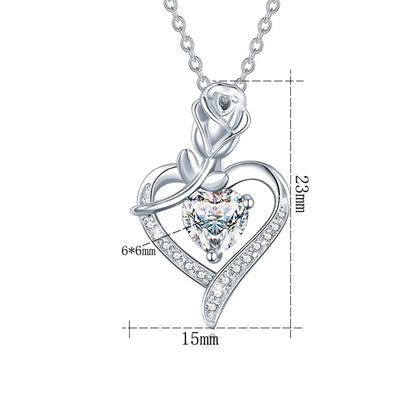 Sterling Silver IG Style Elegant Heart Shape Rose Plating Pendant Necklace