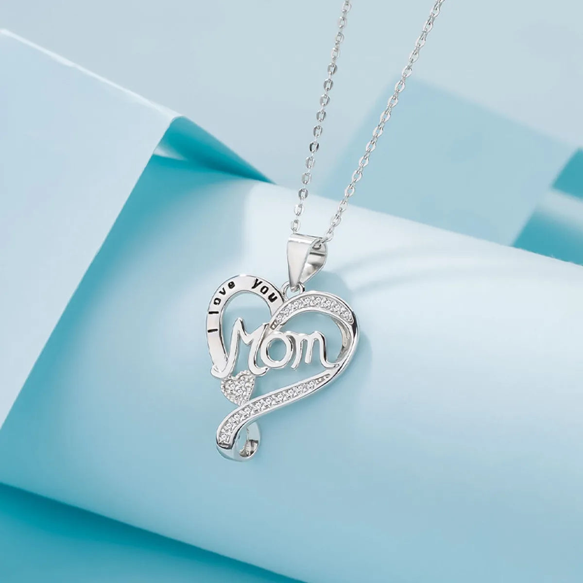 Sterling Silver IG Style Elegant Letter Heart Shape Plating Rhinestones Pendant Necklace