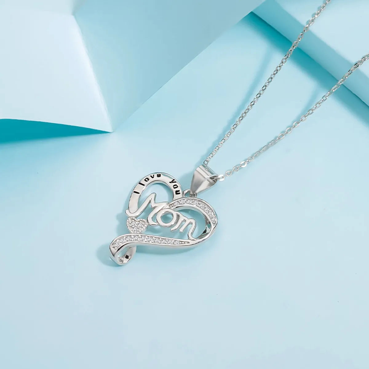 Sterling Silver IG Style Elegant Letter Heart Shape Plating Rhinestones Pendant Necklace