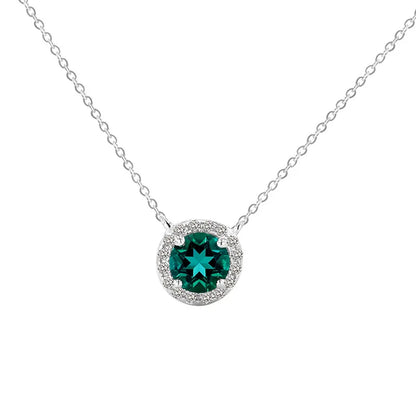 Sterling Silver IG Style Shiny Inlay Round Lab-Grown Gemstone Necklace