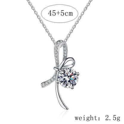 Sterling Silver Inlay Bow Knot Moissanite Zircon Pendant Necklace