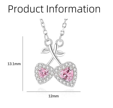 Sterling Silver Inlay Cherry Heart Shape Zircon Pendant Necklace