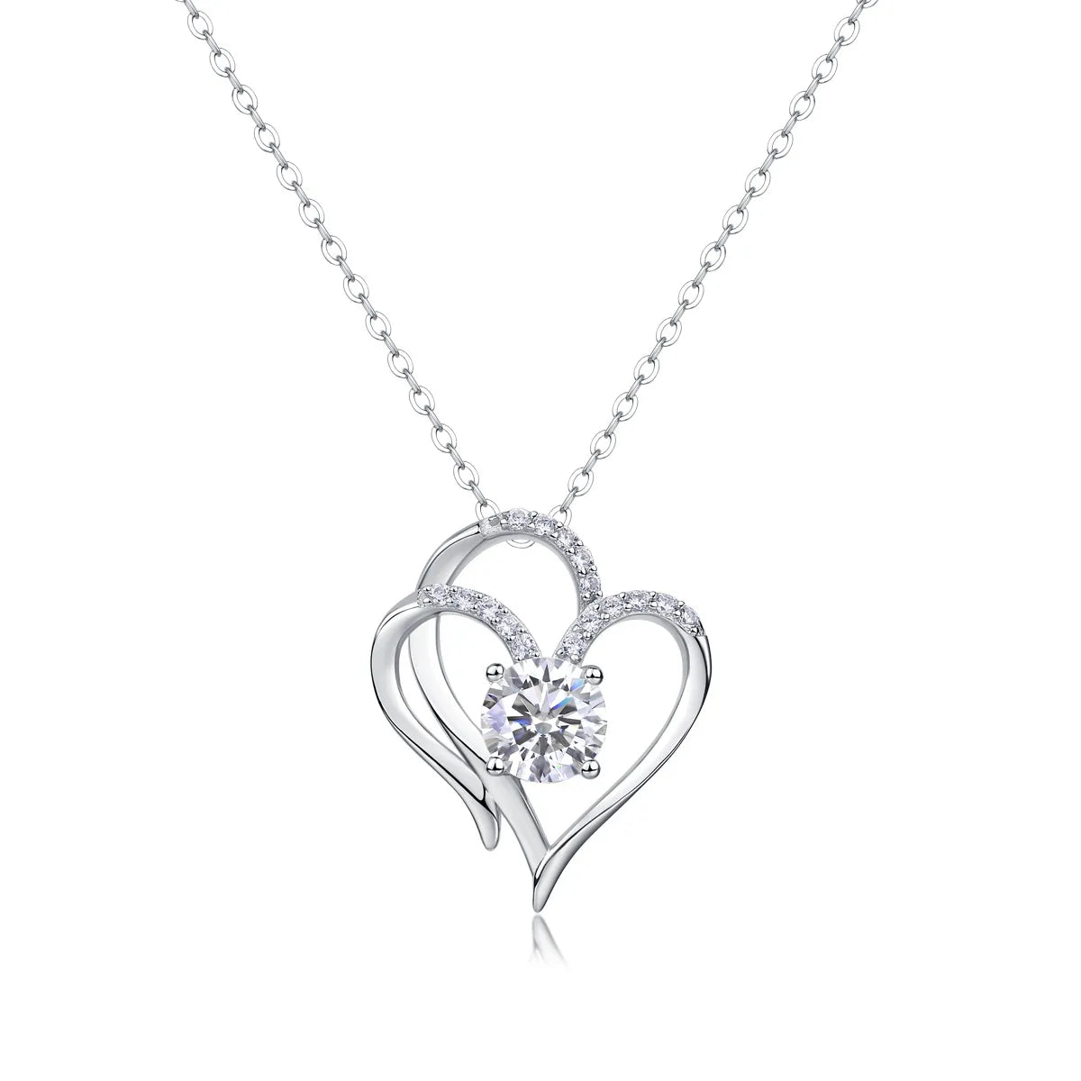 Sterling Silver Moissanite Inlay Geometric Heart Shape Pendant Necklace