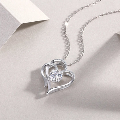 Sterling Silver Moissanite Inlay Geometric Heart Shape Pendant Necklace