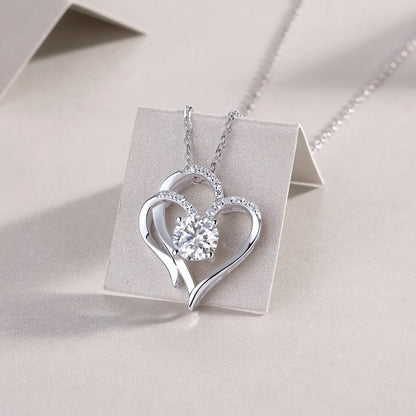 Sterling Silver Moissanite Inlay Geometric Heart Shape Pendant Necklace