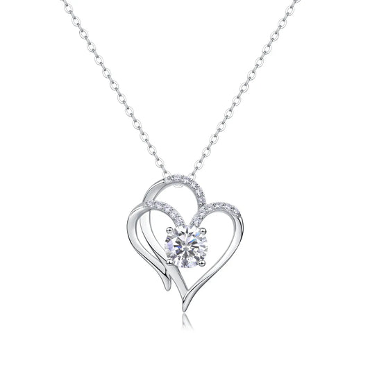 Sterling Silver Moissanite Inlay Geometric Heart Shape Pendant Necklace