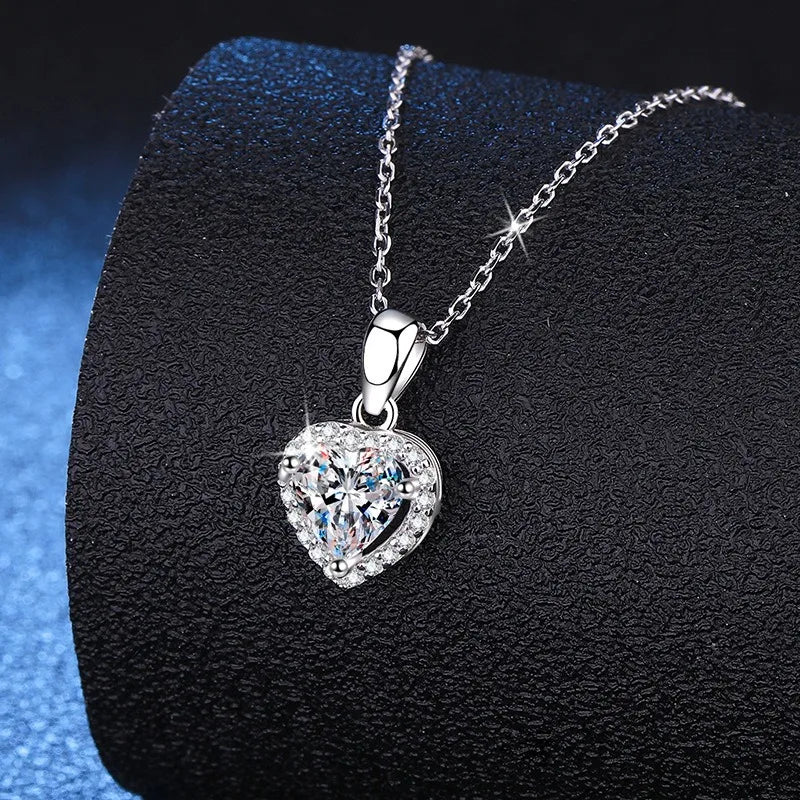 Sterling Silver Inlay Heart Shape Moissanite Zircon Pendant Necklace