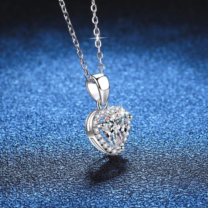 Sterling Silver Inlay Heart Shape Moissanite Zircon Pendant Necklace