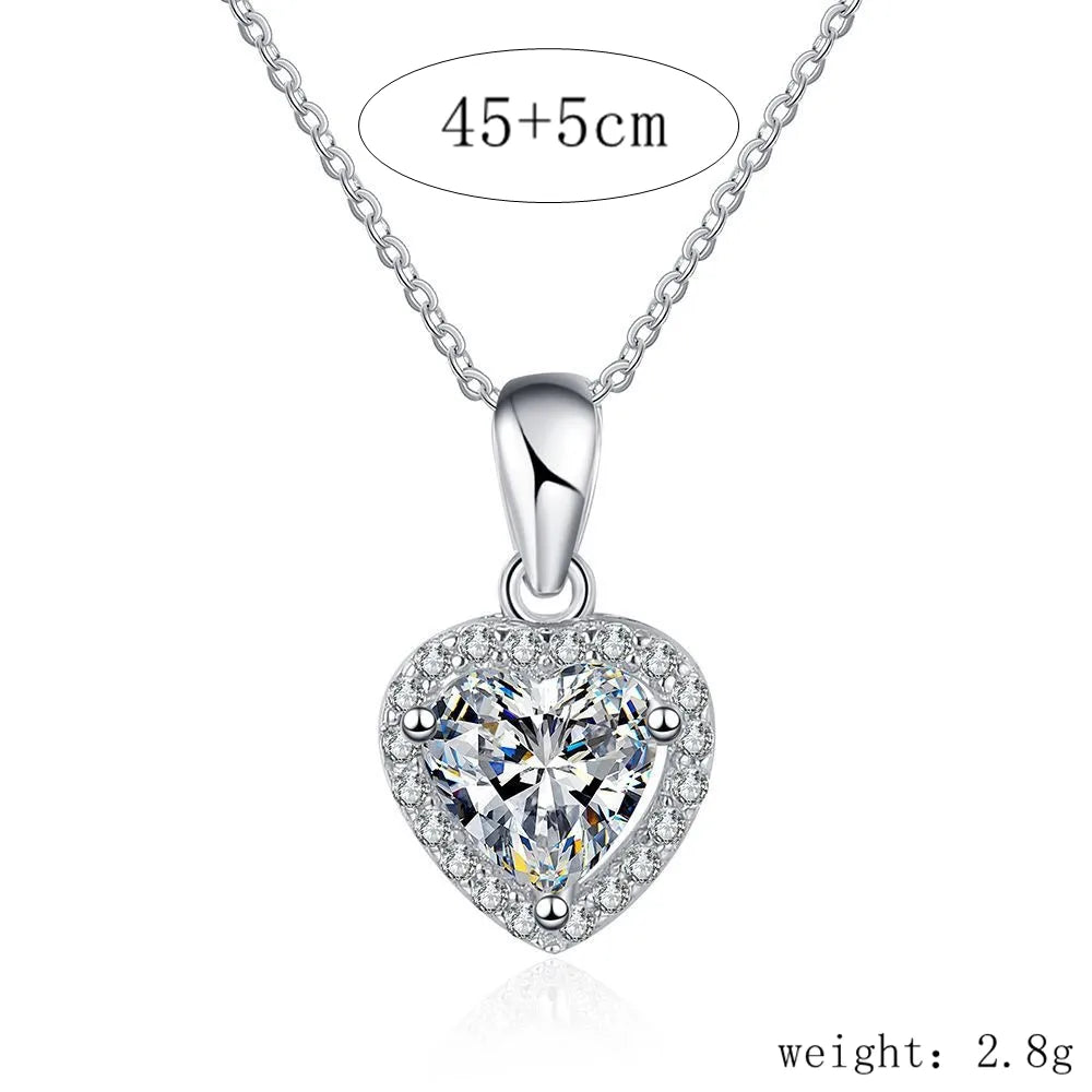 Sterling Silver Inlay Heart Shape Moissanite Zircon Pendant Necklace