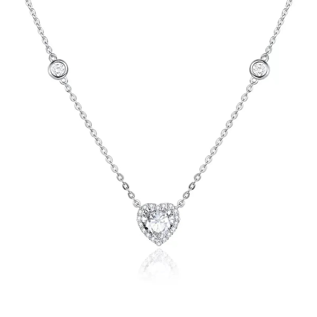 Sterling Silver Inlay Heart Shape Zircon Pendant Necklace