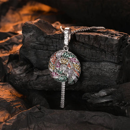 Sterling Silver Inlay Lollipop Zircon Pendant Necklace