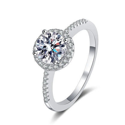 Sterling Silver Inlay Round Moissanite High Carbon Diamond Rings