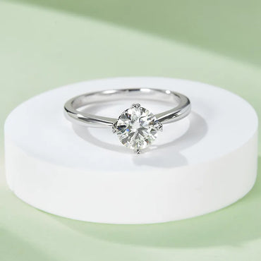 Sterling Silver Inlay Round Moissanite Rings