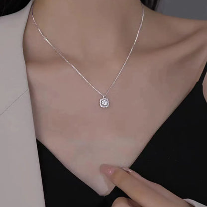 Sterling Silver Inlay Solid Color Zircon Pendant Necklace