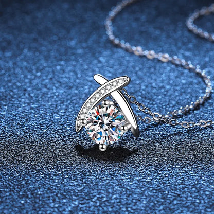 Sterling Silver Inlay Splicing Moissanite Zircon Pendant Necklace