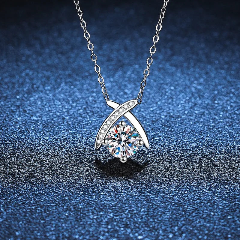 Sterling Silver Inlay Splicing Moissanite Zircon Pendant Necklace