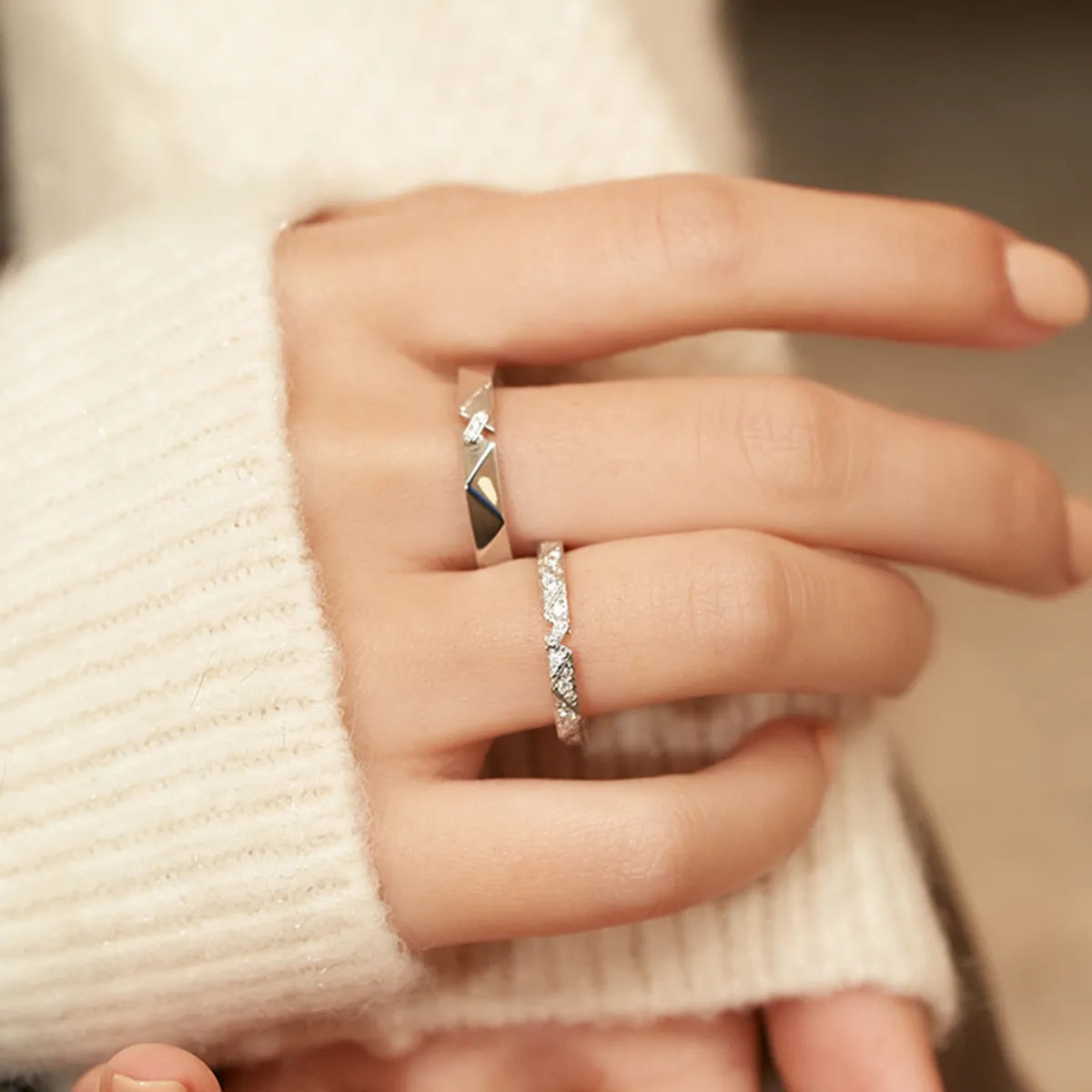 Sterling Silver Lady Geometric Plating Open Rings