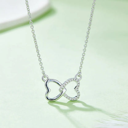 Sterling Silver Moissanite Cable Chain Plating Inlay Double Heart Heart Shape GRA Certificate Pendant Necklace