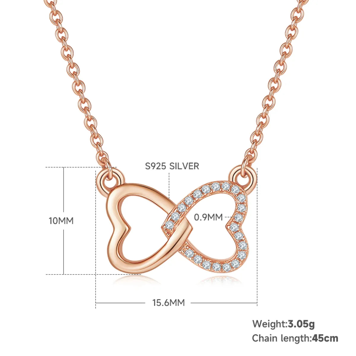 Sterling Silver Moissanite Cable Chain Plating Inlay Double Heart Heart Shape GRA Certificate Pendant Necklace