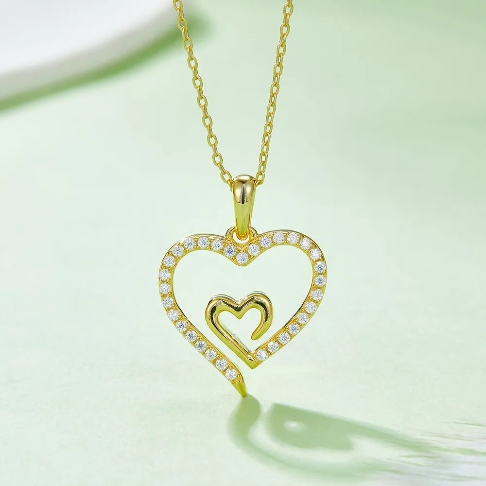 Sterling Silver Moissanite Cable Chain Plating Inlay Heart Shape GRA Certificate Pendant Necklace