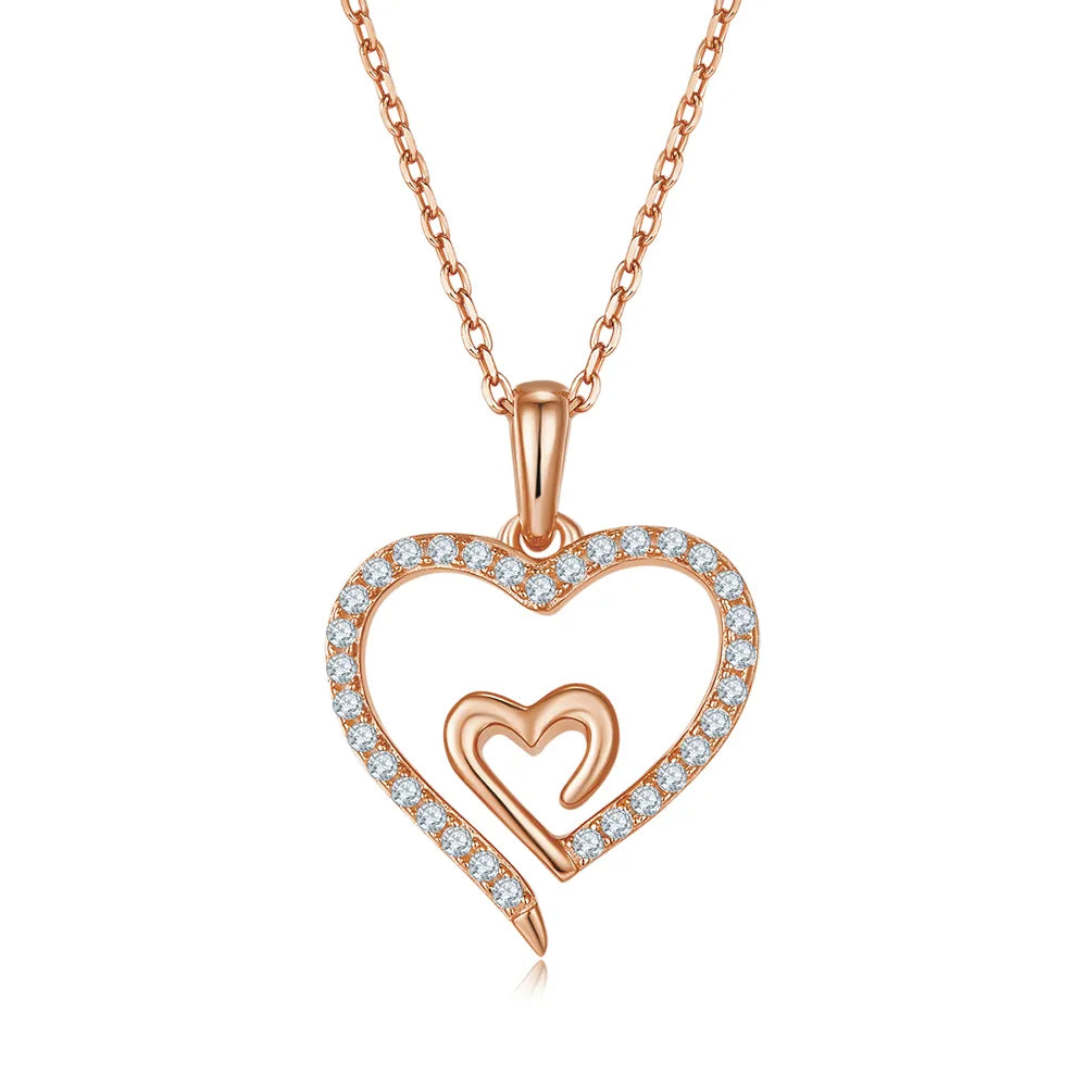 Sterling Silver Moissanite Cable Chain Plating Inlay Heart Shape GRA Certificate Pendant Necklace