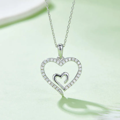 Sterling Silver Moissanite Cable Chain Plating Inlay Heart Shape GRA Certificate Pendant Necklace