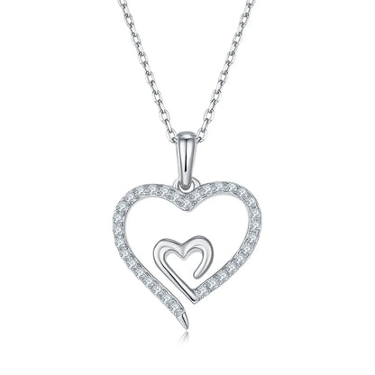 Sterling Silver Moissanite Cable Chain Plating Inlay Heart Shape GRA Certificate Pendant Necklace