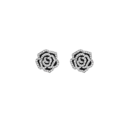 Sterling Silver Plated Zircon Inlay Rose Earrings Necklace