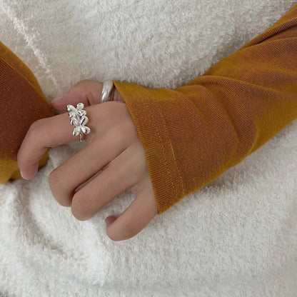 Sterling Silver Plating Flower Open Rings