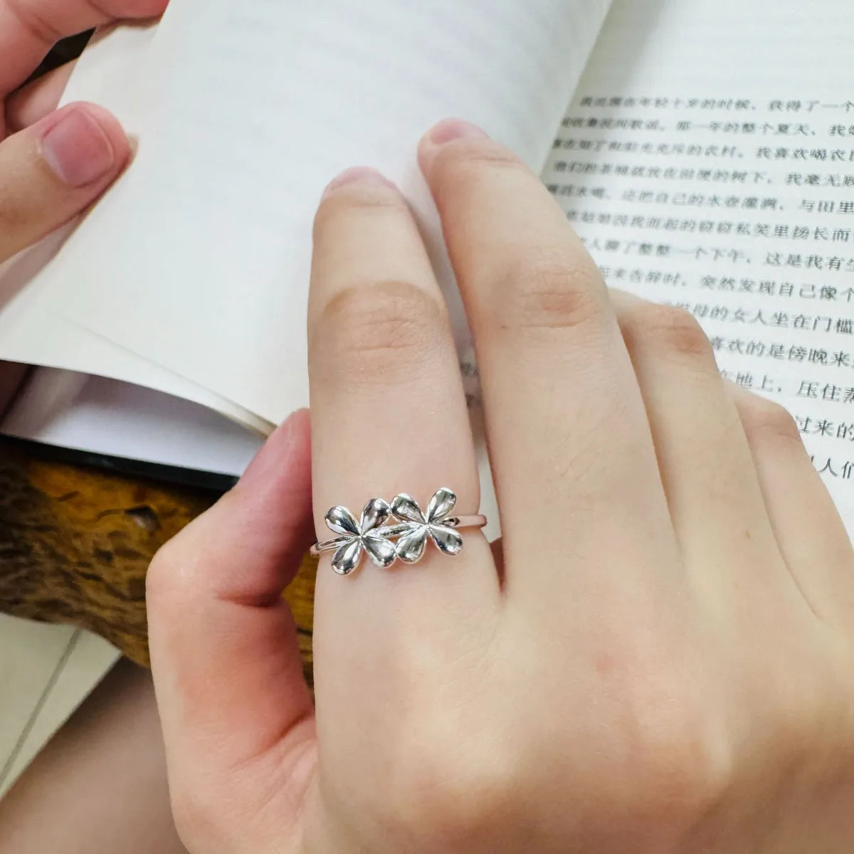 Sterling Silver Plating Flower Open Rings