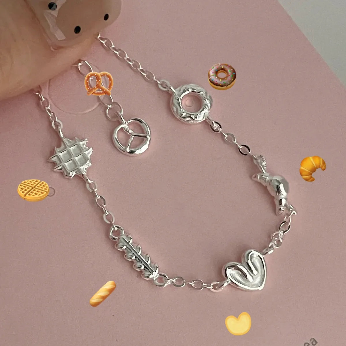 Sterling Silver Plating Geometric Heart Shape Donuts Bracelets