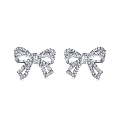 Sterling Silver Plating Inlay Bow Knot Zircon Earrings Necklace