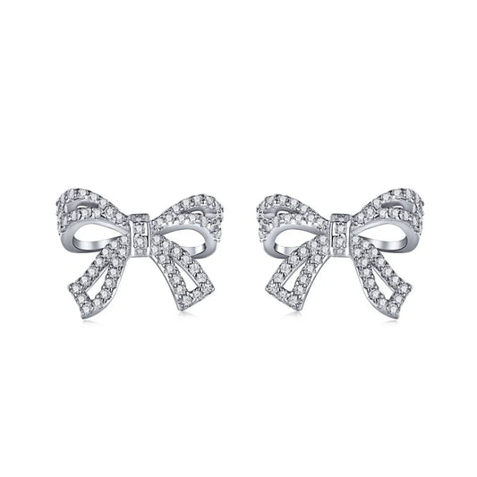 Sterling Silver Plating Inlay Bow Knot Zircon Earrings Necklace