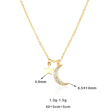 Sterling Silver Plating Inlay Star Moon Zircon Pendant Necklace