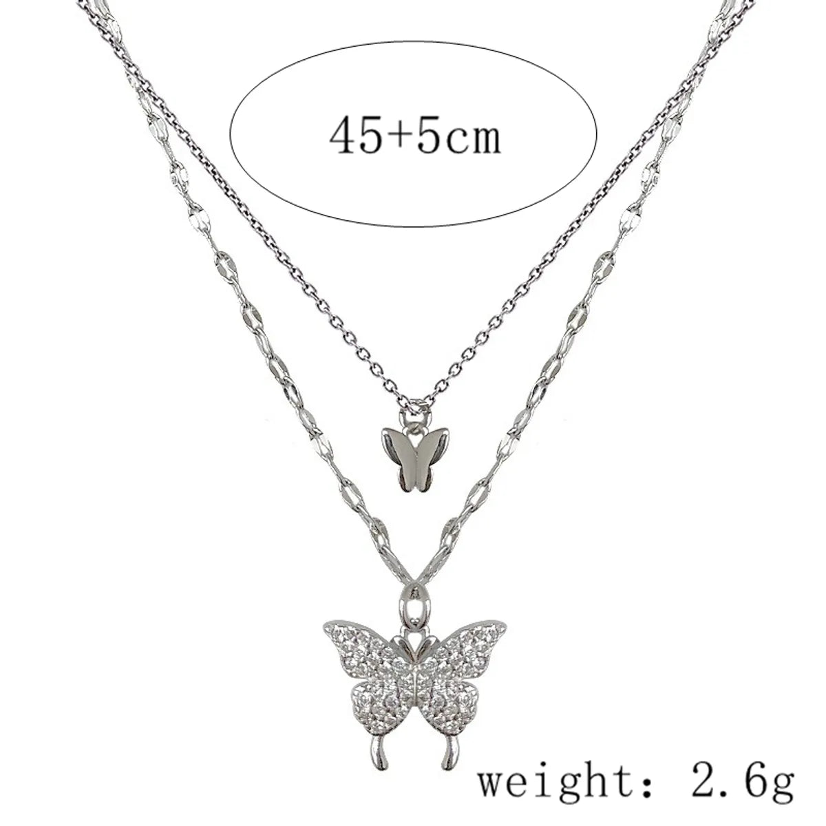 Sterling Silver Rhinestones Inlay Butterfly Layered Necklaces