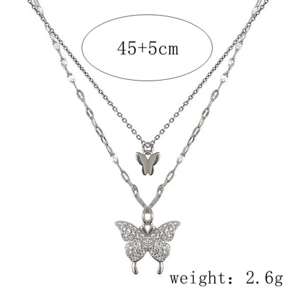 Sterling Silver Rhinestones Inlay Butterfly Layered Necklaces