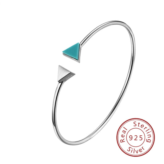 Sterling Silver Rhodium Plated Handmade Inlay Triangle Turquoise Bangle