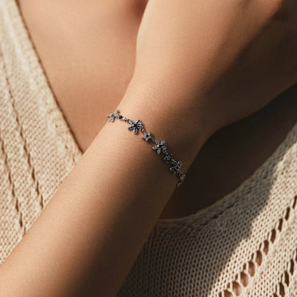 Sterling Silver Rhodium Plated Inlay Flower Zircon Bracelets