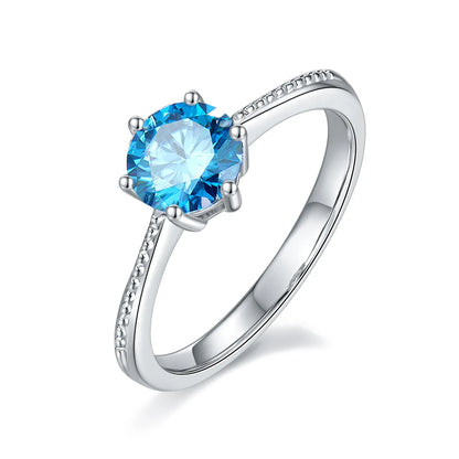 Sterling Silver Rhodium Plated Inlay Round Zircon Rings