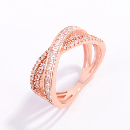 Sterling Silver Rose Gold Plated White Gold Plated Elegant Inlay Cross Zircon Rings