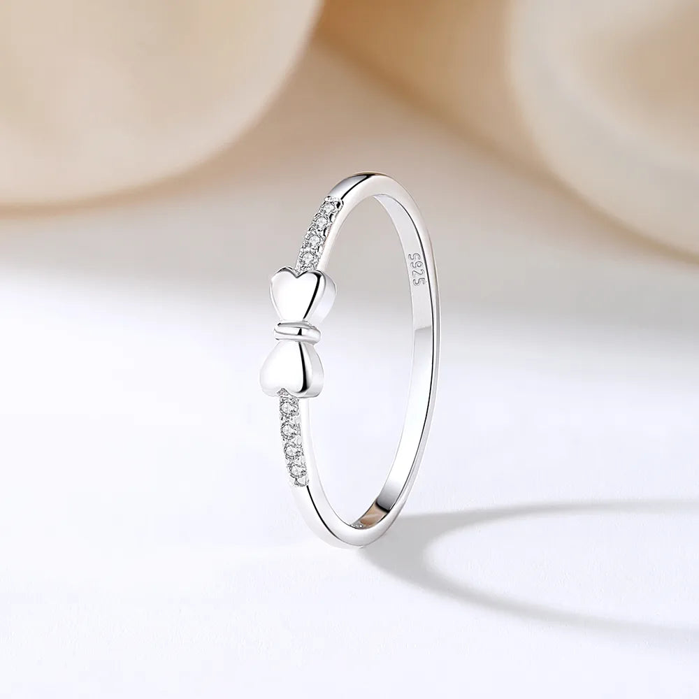 Sterling Silver Shiny Metallic Inlay Bow Knot Zircon Rings