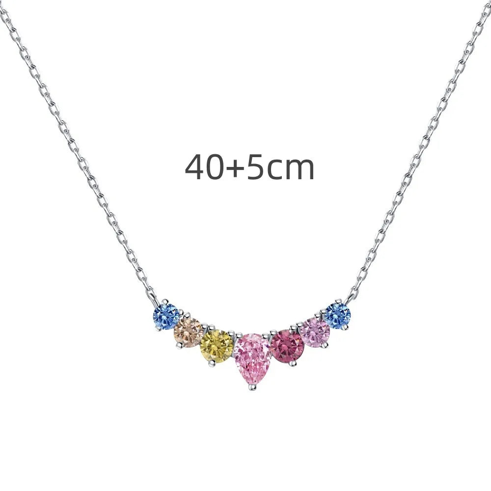 Sterling Silver Shiny Plating Inlay Water Droplets Zircon Necklace