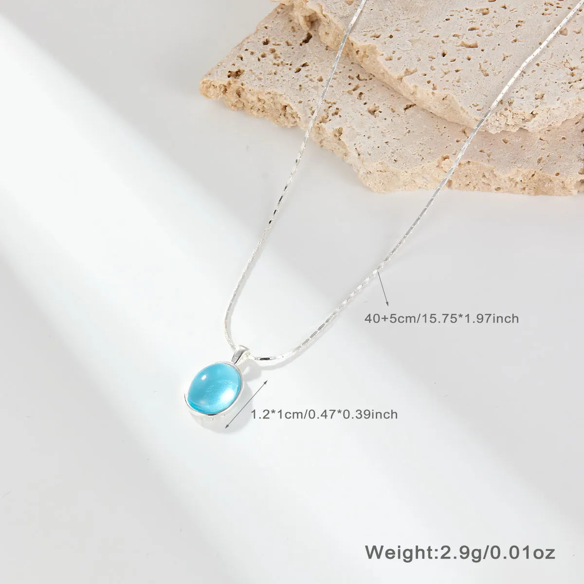 Sterling Silver Silver Plated Plating Oval Artificial Gemstones Pendant Necklace