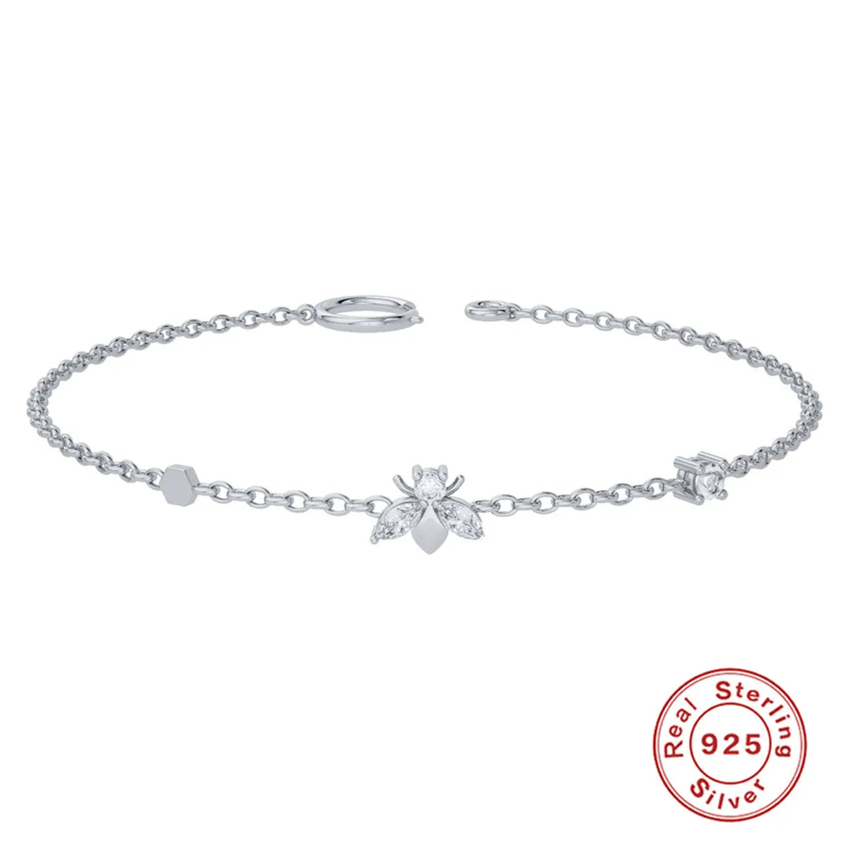 Sterling Silver Simple Style Bee Plating Inlay Zircon Bracelets